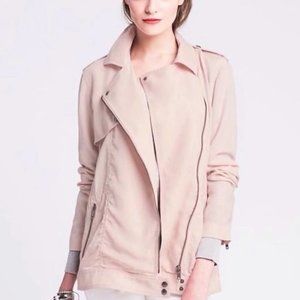 Banana Republic Drapey Linen Moto Biker Jacket Pink XS